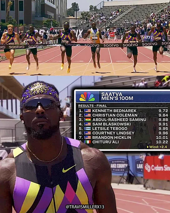 🇺🇸Kenny Bednarek windy 9.72 winning LA Grand Prix 100m over 🇺🇸Christian Coleman!

🇧🇼Letsile Tebogo runs 9.95 for 5th