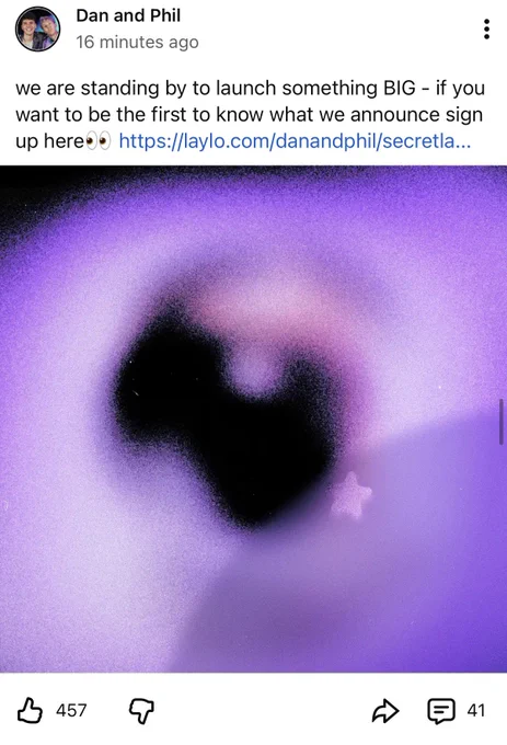 we are standing by to launch something BIG - if you want to be the first to know what we announce sign up here 👀 (laylo link)
image of purple and pink blobby colors with a little star
