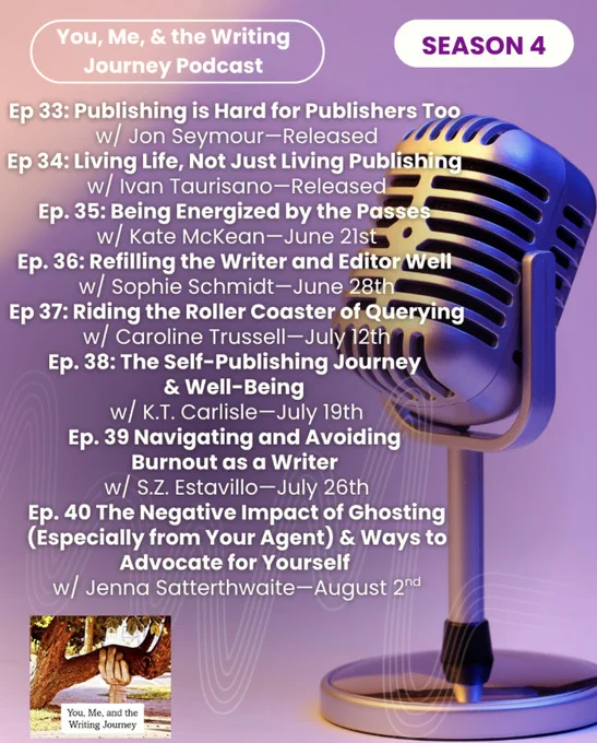 Line up for season 4 of You Me and the Writing Journey Podcast