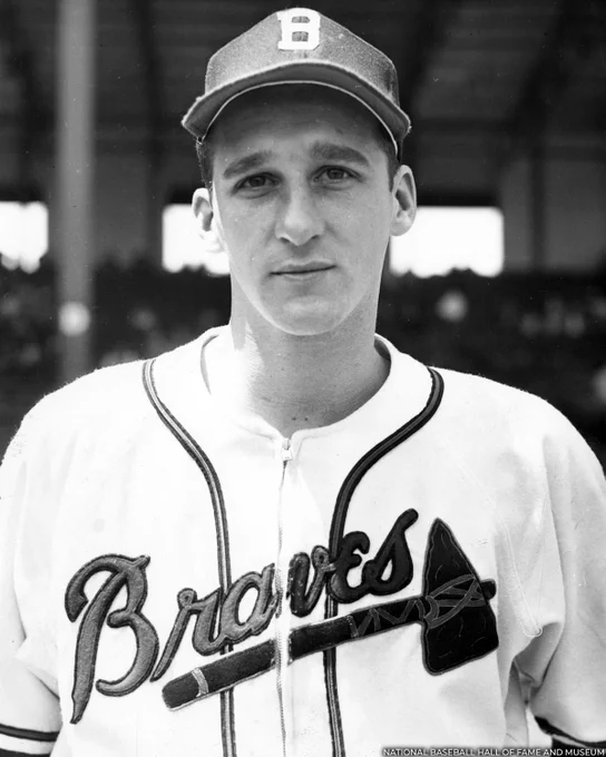 Head and shoulders portrait of Warren Spahn in a Boston Braves uniform. (National Baseball Hall of Fame and Museum)