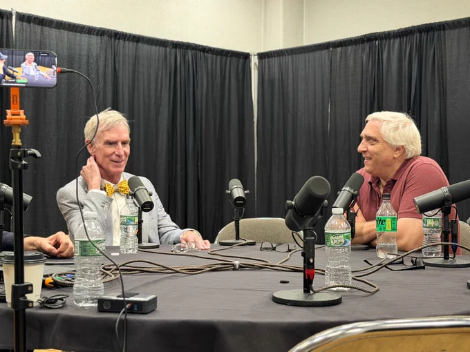 Steve and Bill Nye recording an interview