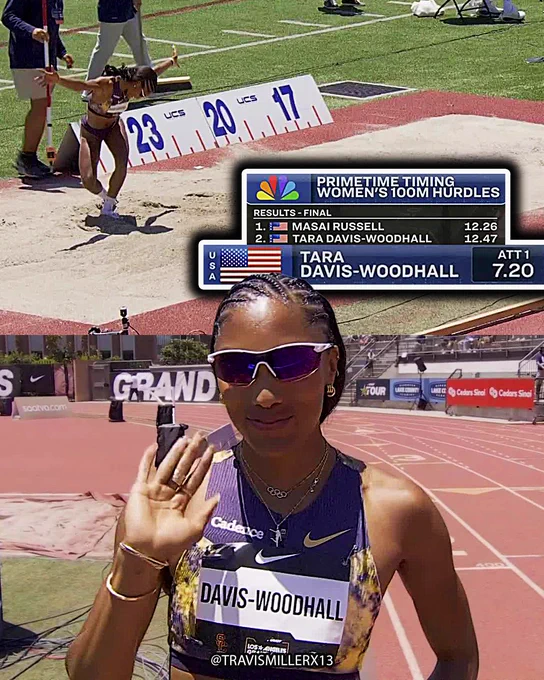 After running 12.47 100mH PB, on her first attempt 🇺🇸Tara Davis-Woodhall sets a new PB with a 7.20m long jump WORLD LEAD! 
