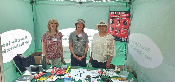 Claire, Pam and Avril at the Richmond Safer Neighbourhood Board stall at Ham Common Fair on Saturday. 
