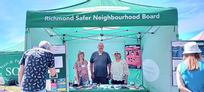 Claire, Chris and Avril at the Richmond Safer Neighbourhood Board stall at Ham Common Fair on Saturday. 