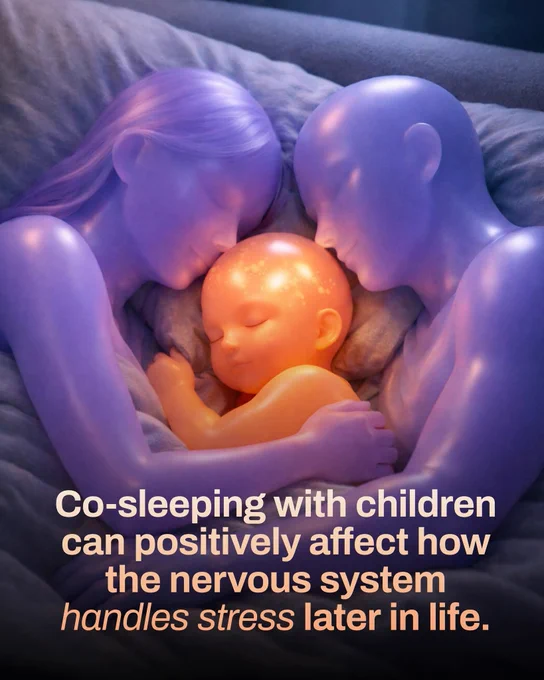 Children sleeping with their parents, often called co-sleeping or bed-sharing, can offer a sense of security and emotional comfort that helps young children fall asleep more easily and reduces nighttime anxiety. 
Research from the Mother-Baby Behavioral Sleep Laboratory at the University of Notre Dame, led by anthropologist James J. McKenna, has examined how co-sleeping supports emotional bonding and biological regulation between parents and children. 
Being close to caregivers at night may strengthen attachment and responsiveness. 
Co-sleeping can also make nighttime caregiving, such as soothing or feeding, more convenient for parents. 
When practiced safely and intentionally, it can contribute to emotional regulation and a calmer sleep experience for both children and parents.