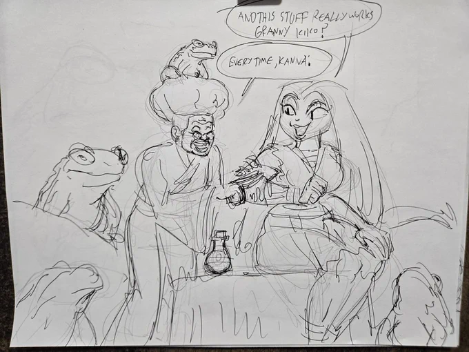 Granny Kiko applying toad oil to a wounded Kanna.
Kanna: "So this stuff really works, Granny kiko?"
Kiko: "Everytime Kanna."