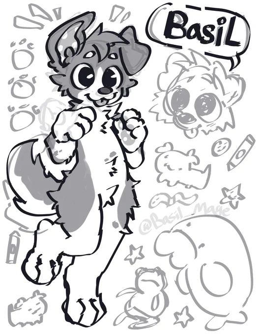 Anthro furry border collie fursona named Basil 