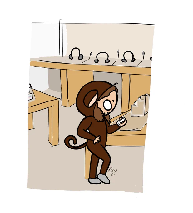 cartoonish jack perry in a monkey suit looking at his phone doing a sassy hand on hip pose with his right leg bent