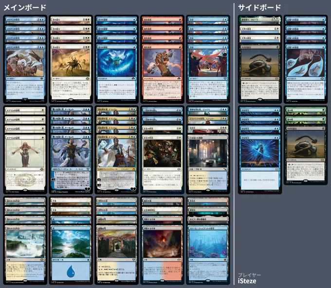 2 Plains
2 Island
4 Lorien Revealed
1 Meticulous Archive
1 Thundering Falls
1 Monumental Henge
4 Wrath of the Skies
4 Tune the Narrative
4 Galvanic Discharge
4 Flow State
1 Steam Vents
2 Hallowed Fountain
1 Breeding Pool
2 Mystic Gate
2 Scalding Tarn
4 Orim's Chant
1 Jace, the Mind Sculptor
4 Flooded Strand
2 Day's Undoing
1 Geier Reach Sanitarium
1 Teferi, Hero of Dominaria
4 Narset, Parter of Veils
4 Teferi, Time Raveler
2 Prismatic Ending
1 Hall of Storm Giants
1 The Wandering Emperor


1 Kaheera, the Orphanguard
4 Consign to Memory
2 Celestial Purge
4 Counterspell
2 Surgical Extraction
2 Veil of Summer
