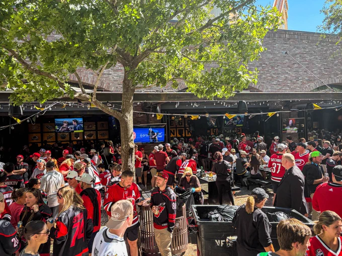 Photo of Canes fans outside at a bar in Las Vegas 