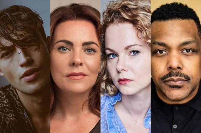 Headshot montage of actors Jordan Luke Gage, Rachel Tucker, Amy Lennox and Trevor Dion Nicholas