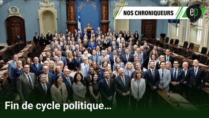 Daniel Nadeau signe une #Chronique intitulée "Fin de cycle politique…" analysant le #BilandellaCAQ après 8 ans au pouvoir, la #CampagneÉlectorale automnale avec 5 #PartisenpLice (CAQ, #PQ, #PLQ, #QS, #PCQ), les #EnjeuxMajeurs incluant l'#Économie, la #Santé, l'#Éducation, l'#Environnement, l'#Immigration et l'#IdentitéQuébécoise, le départ de visages importants de la #ScènePolitique, et les #VisionsDifférentes de chaque parti pour l'#Avenir du #Québec, une analyse essentielle pour la #DémocratiequébécoisE à la veille d'une #CampagnePalpitante en #AoûtEtSeptembre2026.