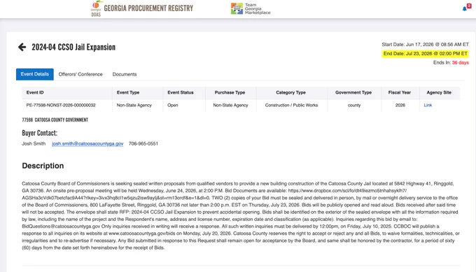 Georgia procurement website 2024-04 CCSO Jail Expansion