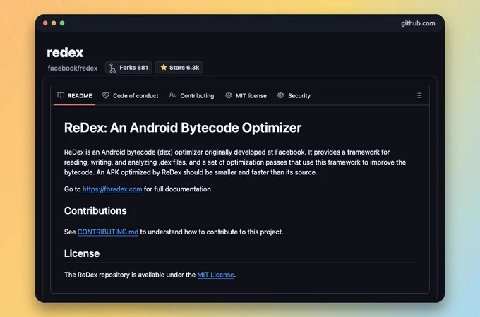 GitHub README screenshot for facebook/redex