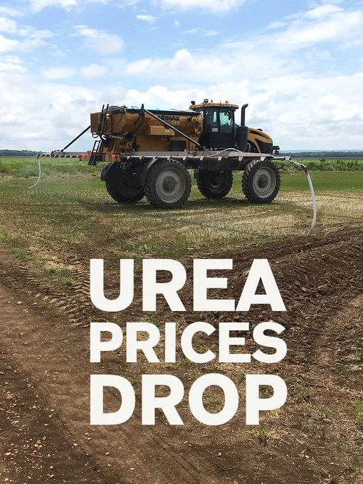 Fertilizer truck, words say urea prices drop