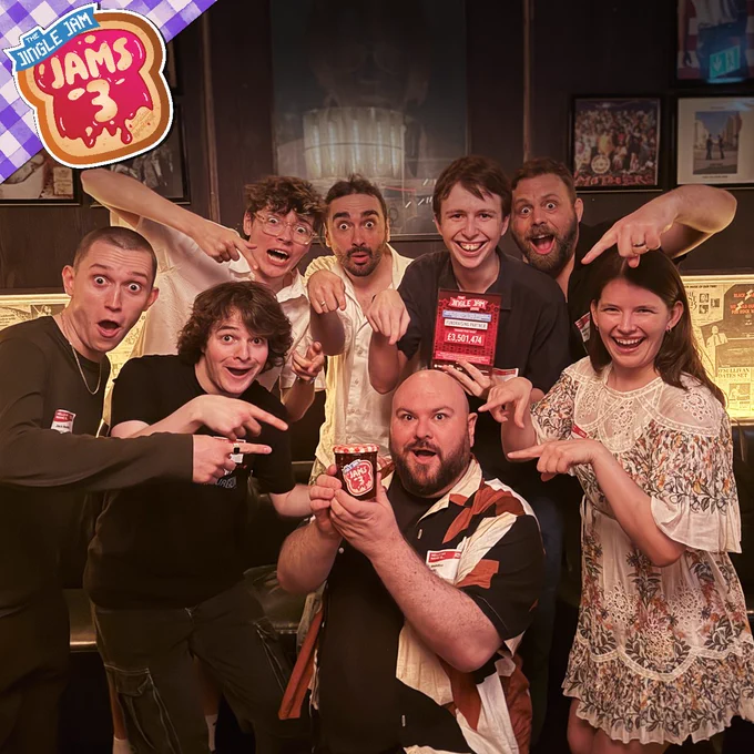 Wade & Jake's JAMS, a 100 creator Jingle Jam Minecraft event WILL return for a 3rd serving of challenges, twists & CHAOS!

The photo shows Wade, Jake, Hrry, Sarah, Jack, Tubbo, Jonnaay and Mr Beardstone holding a Jam Jar with the JAMS logo, and an award for their fundraising last year.

Last year they raised over £14,000 with a fundraiser that combined entertaining tasks with anarchic & comedic donation incentives, and this year they are determined to smash their goals! 

The fun begins during Jingle Jam on Friday 4th December at 9pm GMT. Let us know who you want to see tackling their jammy quests? 