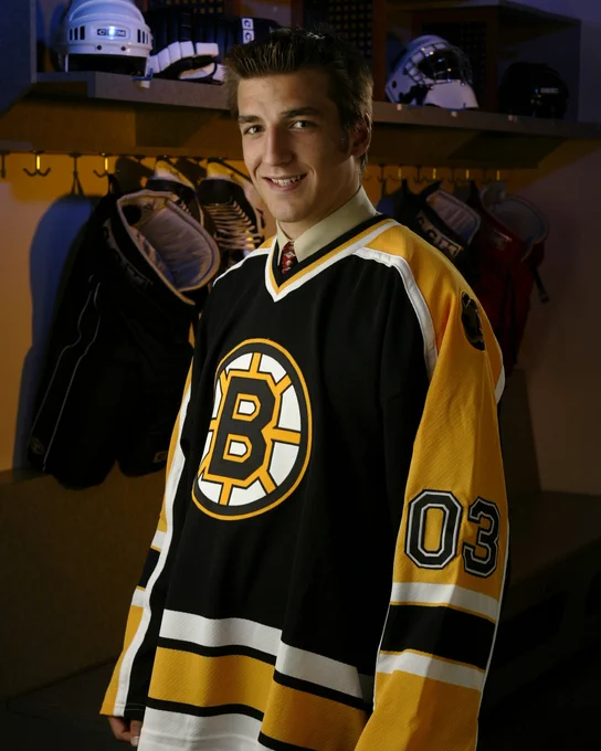 Patrice Bergeron on his Draft day with the Boston Bruins. 