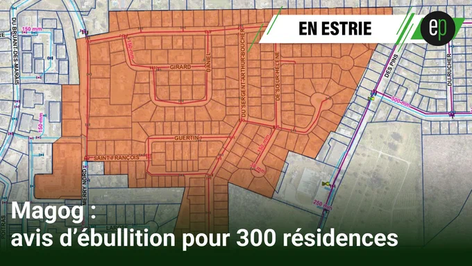 La ville de #Magog émet un #AvisDébullition préventif pour environ 300 #Résidences suite à un #BrisDAqueduc touchant les secteurs des #RuesLacasse et #RuesMerryNord et plusieurs autres rues du secteur, avis en vigueur depuis le 17 juin 2026 jusqu'au minimum 19 juin à 18h, exigeant que les résidents #FassentBouillirLeau avant consommation, avec des #ConsignesComplètes disponibles en ligne, et rappelant l'importance de s'abonner au #PortalCitoyenMagog pour recevoir rapidement des #MessagesDAlertes par texto, courriel, notification mobile ou appel automatisé en cas d'#ÉmergenceSanitaire en #Magog et #Estrie.
